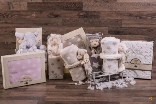 NATURTEX Szürke gyermekpléd plüss majommal (dobozban)