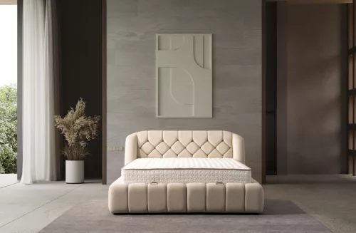 Infiniza Calm Ágykeret Törtfehér Kárpittal 160x200 cm - Calm Ágyneműtartós Ágykeret