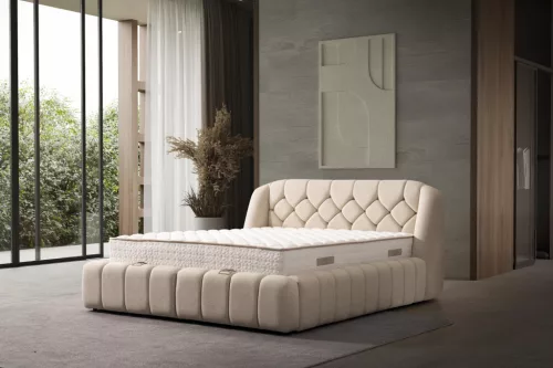Infiniza Calm Ágykeret Törtfehér Kárpittal 160x200 cm - Calm Ágyneműtartós Ágykeret