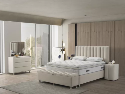 Infiniza Relax Ágykeret 160x200 cm Világos Barna Kárpittal - Relax Ágyneműtartós Ágykeret
