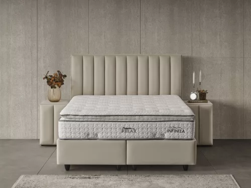 Infiniza Relax  Ágykeret 180x200 cm Világos Bézs Kárpittal - Relax Ágyneműtartós Ágykeret