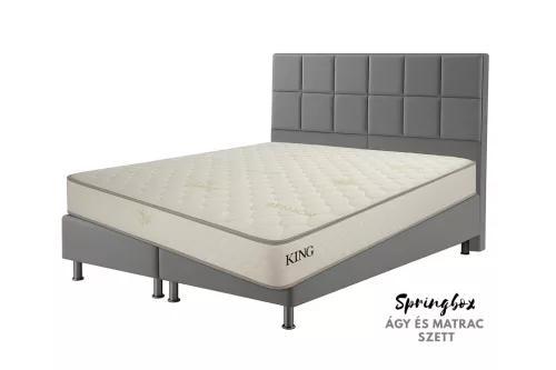 Infiniza Szállodai Springbox Ágy és Matrac szett - Kárpitozott Szürke Boxspring 160x200 cm